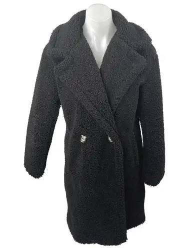 Apparis Women's Black Sherpa Fleece Double Breasted Teddy Trench Coat Jacket XS