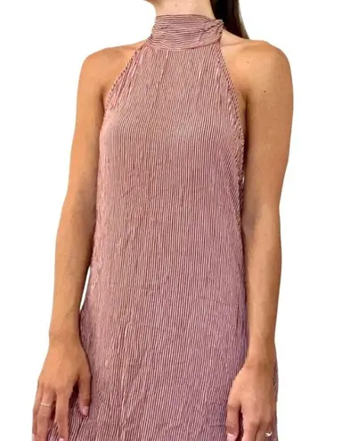 Faithfull the Brand Halter Mirror Door Striped Maxi Dress Slit Sides Size 6