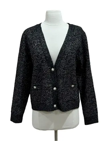 Adyson Parker Black Metallic Silver Thread Cardigan Sweater NWT Size Large