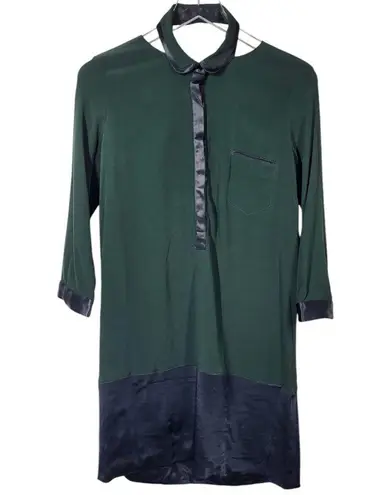 The Kooples NWT Peekaboo Nape Light Crepe Satin Mini Shirt Dress in Green/Black