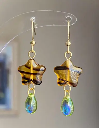 Handmade unique retro vintage fairy boho style dangle earrings w/ quality Czech glass beads mix ๐๐๐