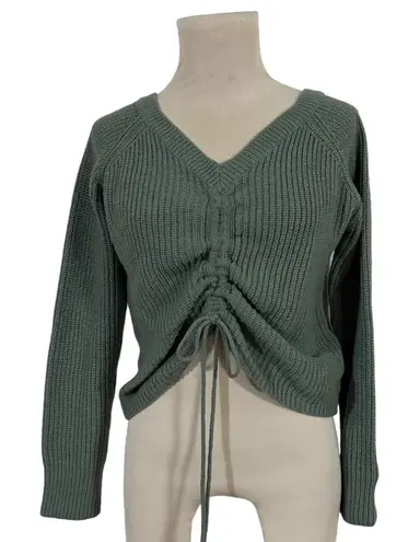 Full Circle Trends Women's Ribbed V Neck Cinched Drawstring Cropped Sweater XL