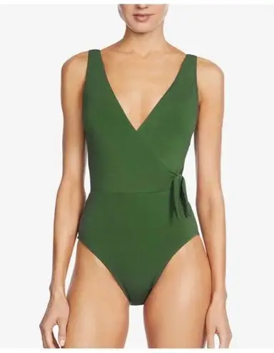 Robin Piccone Ava Sage Green V-Neck Wrap One Piece Swimsuit Size 2