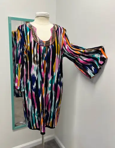 Colorful Patterned Mini Dress Black Size XL