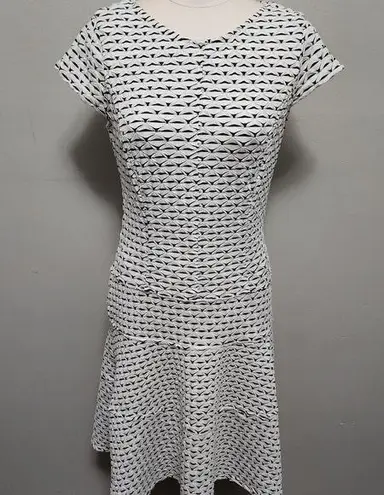 Sharagano Sharango white abstract knit aline midi dress size 8