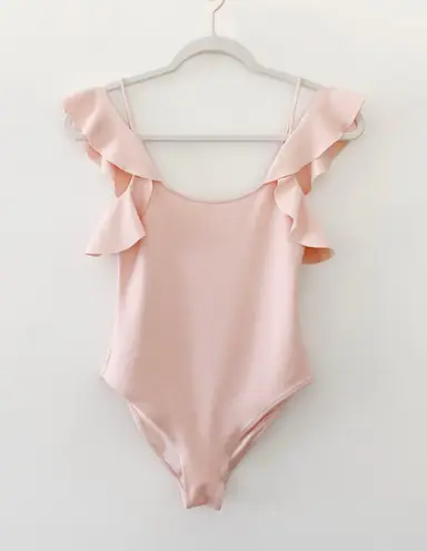 LPA / Revolve Cold Shoulder Ruffle Bodysuit 182 in Peony