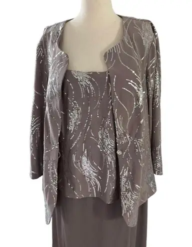 Alex Evenings  Women Size 18 2pc Set Gray Party Dress Sequin Formal 21-934