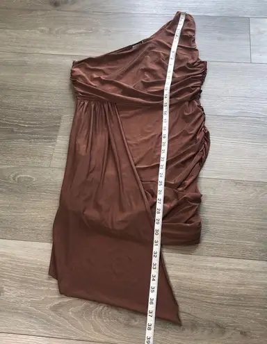 Missguided Misguided Rust Brown Ruched Asymmetrical One Shoulder Mini Dress Womens Size 10