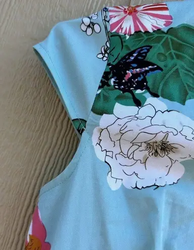 Dress Tells Retro Fit and Flare Floral Dress Size Large Cap Sleeve Stretch