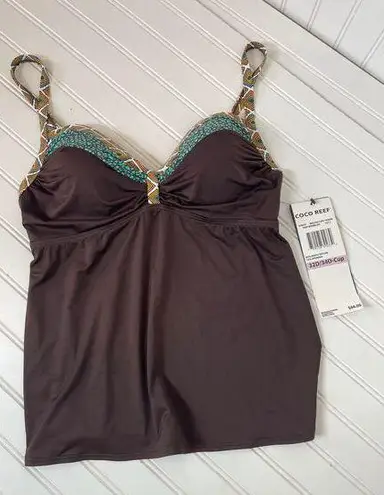 Coco reef NWT Top Brown Molded Cups Swim Tankini Paddle Surf Size 32D