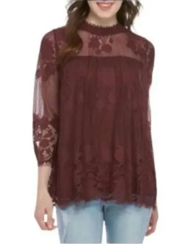 Chance or Fate Women’s Maroon Lace High Neck Blouse Top Victorian Vamp Goth