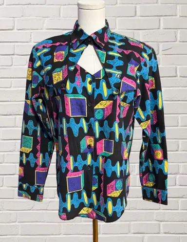 Vintage 80s Bold Geometric Statement Cutout Top Shoulder Pads Sz Medium
