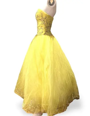 Tiffany Designs Yellow Beaded Bodice Princess Prom Pageant Ball Gown Dress Sz 6