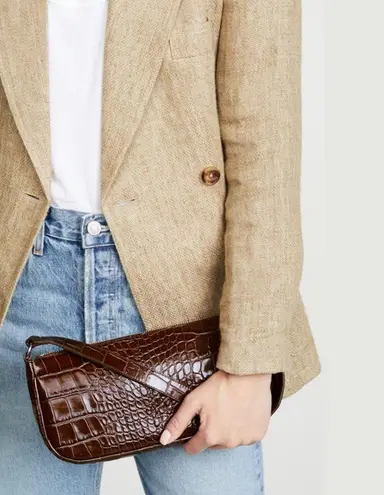 New BY FAR Rachel Nutella Croco Embossed Shoulder Bag Brown