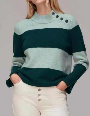 Whistles Stripe Button Neck Jumper Wool Blend Sweater Size Small Green Multi