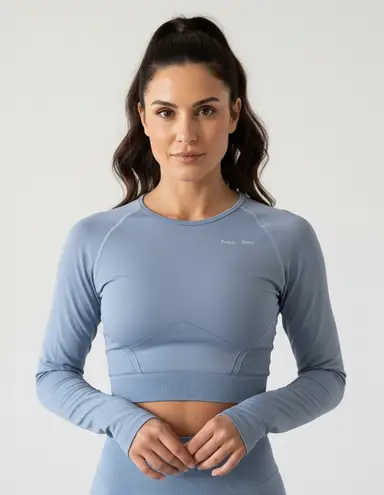 Peachy Bunz Athletic Active Wear Blue Long Sleeve Workout Crop Top Size undefined
