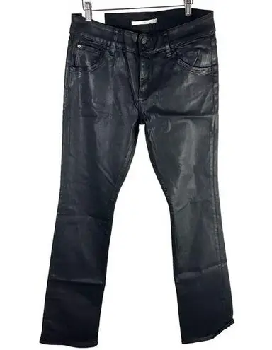 Hudson Beth Mid Rise Baby Boot Size 32 Black Coated Beauty Inseam 34” Long