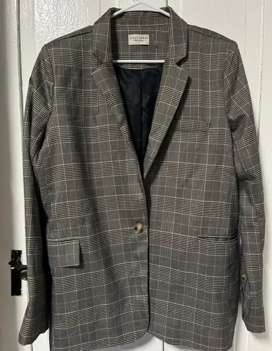 Dress Forum Boyfriend one button houndstooth plaid blazer jacket size large