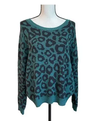 BCBGMAXAZRIA  Womens Sweater Green Black Leopard Print Long Sleeve Pullover L