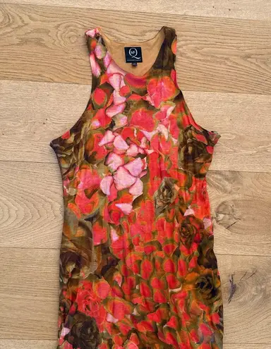 Alexander McQueen Midi Dress McQ Floral Racer Back Size S Orange Red Pink Green