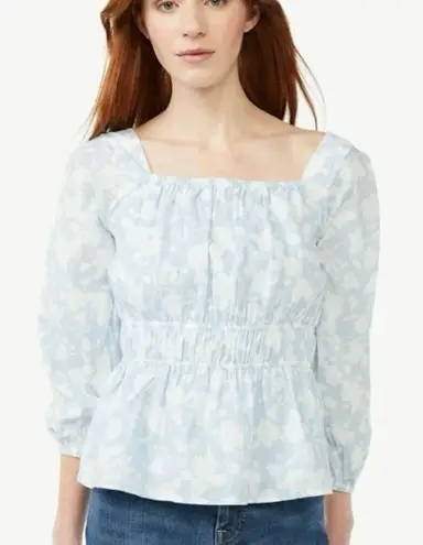 Free Assembly NWT blue floral cottage core smocked waist blouse small
