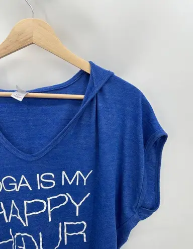 Alternative earth Alternative Shirt Women ONE SIZE Blue Yoga Is My Happy Hour Short Sleeve Hooded