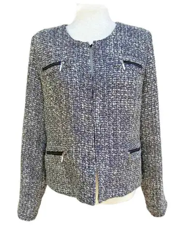 Soft Surroundings Blazer Jacket Womens Medium Gray Tweed Open Front Hook & Eye