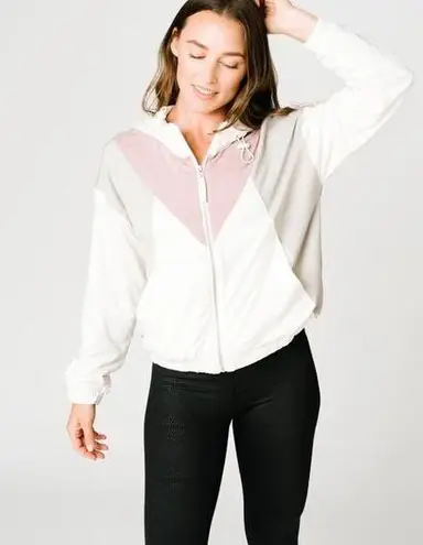 Zyia Active Cream Block Soft Full Zip Hoodie Retro Colorblock Size XS Athleisure
