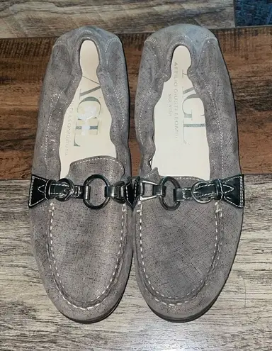AGL Attilio Giusti Leombruni Metallic Suede Loafers Gray Size 6.5