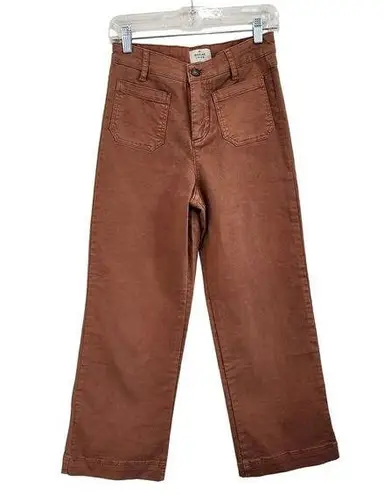 Marine layer  Bridgette Cropped Pants Rustic Brown Wide Leg Front Pockets Size 4