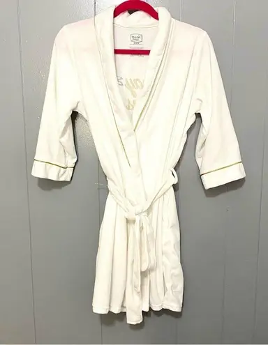 Pillow Talk White Gold Vacay Vibes Embroidered Tropical Waist Wrap Mini Robe M Size M
