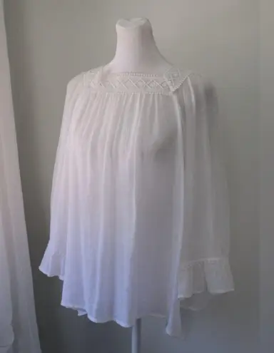 Zac & Rachel Sheer White Embroidered Peasant Blouse Size M