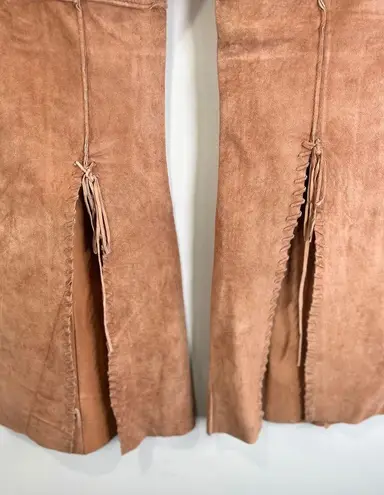 Arden B . Suede Leather Split Flare Pants Whipstitch Details Boho Y2K