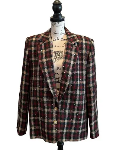 Vintage 80’s Criscione New York Blazer Jacket Plaid Red Green Size Large Bling