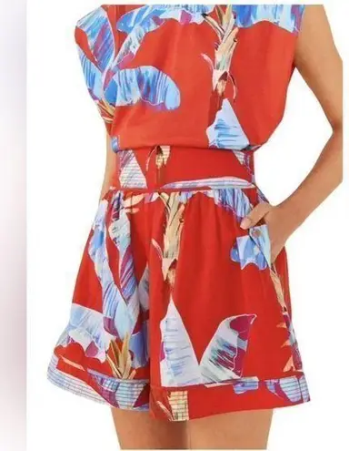 Farm Rio Red Sweet Jungle Linen Blend Tropical Shorts, size small, $140