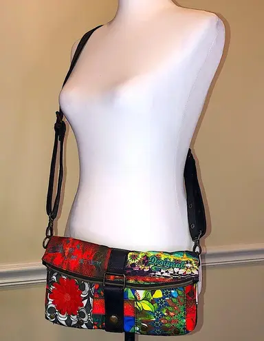 Desigual Colorful Patchwork Crossbody Shoulderbag w Flower Applique DSG Pull Tab