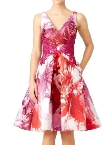 ML MONIQUE LHUILLIER Pink White Floral V