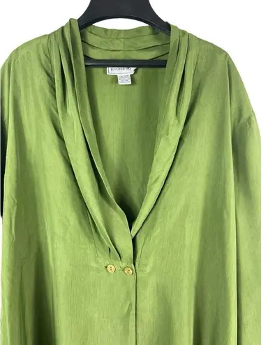 Jennifer Moore VTG 90s Lightweight Silky Feel Green Plunging V-neck Top 20W