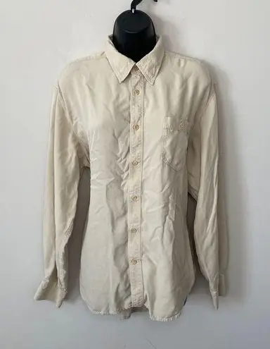 Tommy Bahama  Beige Tan Silk Button Down Blouse Sz Large