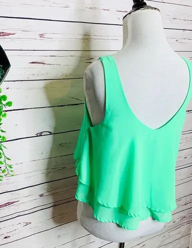 Iris  Mint Green Layered Flounce Festival Crop Top Tank Top Size Small