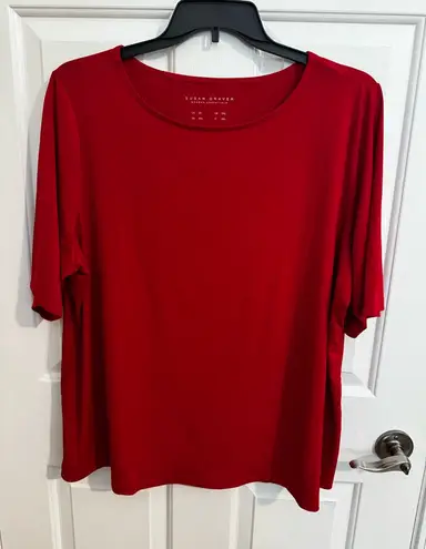Susan Graver Modern Essentials Liquid Knit Crew Neck Top Red Plus Size 2X
