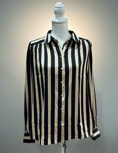 Cream/Black Haver & Blair Striped Blouse Size M EUC Black Size M