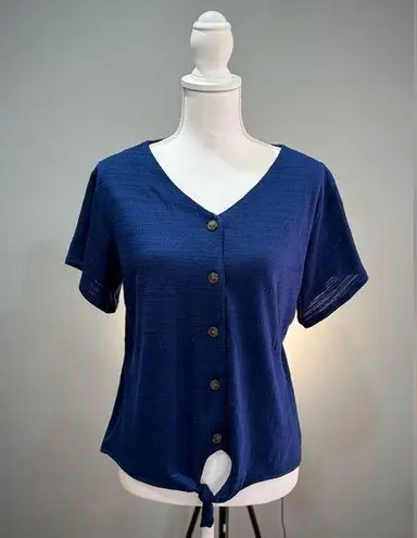 Weatherproof Blue Button Up Tie Bottom Blouse Size M EUC