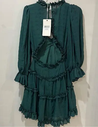 Saints + Secrets NEW SMALL green ruffle smocked waist mini dress Long Sleeve NWT