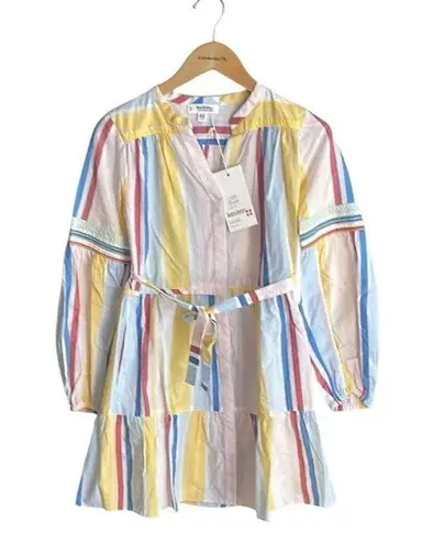 Lemlem Jima Belted Striped Shirt Blouse Mini Dress Yellow Multi