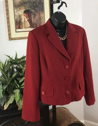 Harve Bernard Womens Collar Lapel Long Sleeve Three Button Jacket Red Size 8