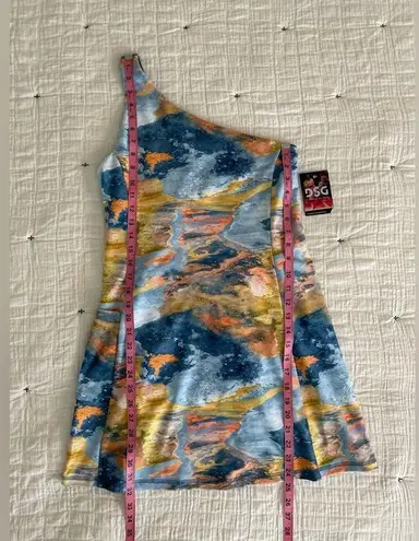DSG Twitch + Allison Momentum One Shoulder Dress in Crater Lake Multi Size M NWT Blue Size M