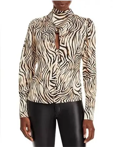 Nicholas Doris Cross Neck Keyhole L/S Blouse in Abstract Animal Print Size 2 NWT Brown