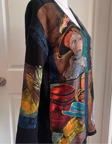 MARGUERITA Tea Time Vintage Theme Ladies Hats Gloves Black Sweater Painted Art Size M