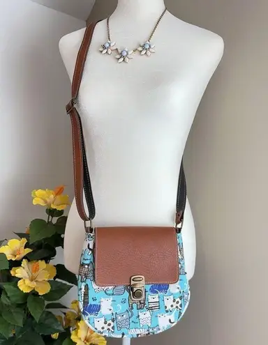 New Small Crossbody bag with cat prints Brown